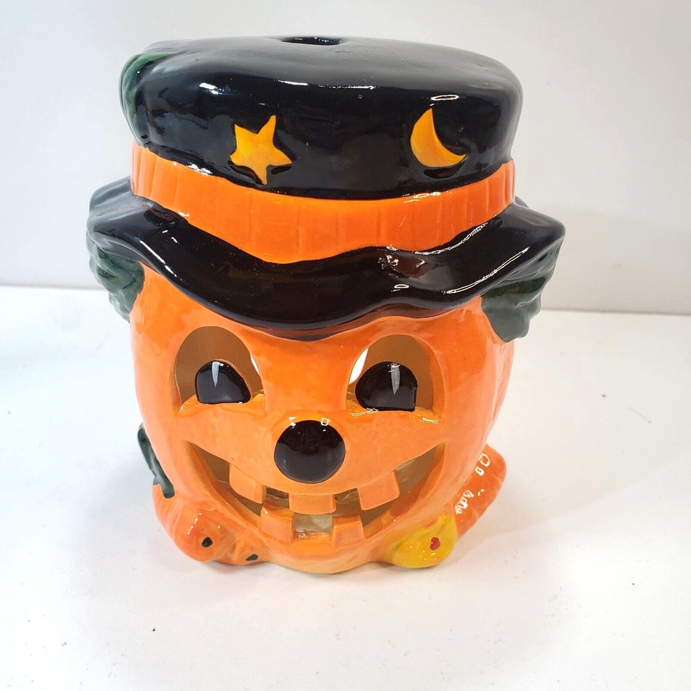 Vintage 1988 Brinn's Halloween Jack O Lantern Ceramic Tea Light Holder Taiwan